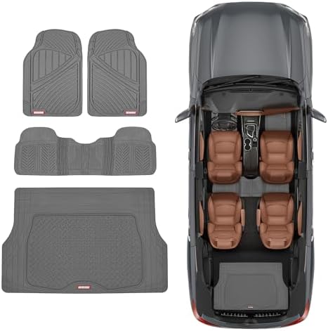 Motor Trend FlexTough Performance All Weather Rubber Car Floor Mats with Cargo Liner – Full Set Front & Rear Odorless Floor Mats for Cars Truck SUV, BPA-Free Automotive Floor Mats (Gray) - Image 2
