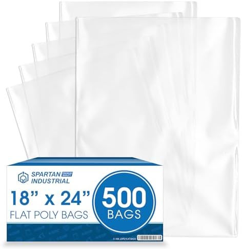 18" X 24" Open-End Flat Poly Bags (500 Count) - 1.1 Mil Clear Plastic Bags by SpartanIndustrial