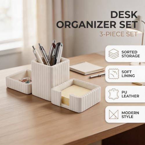 3 Pack Desk Organizer Set of Pen Holder,Paperclip Storage Sticky Note Holde - Image 6
