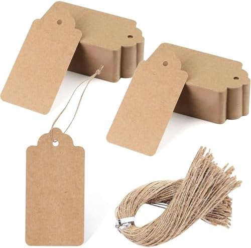 SallyFashion Large Kraft Gift Tags with String, 100 Pack 2 X 4 inch by sallyfashion