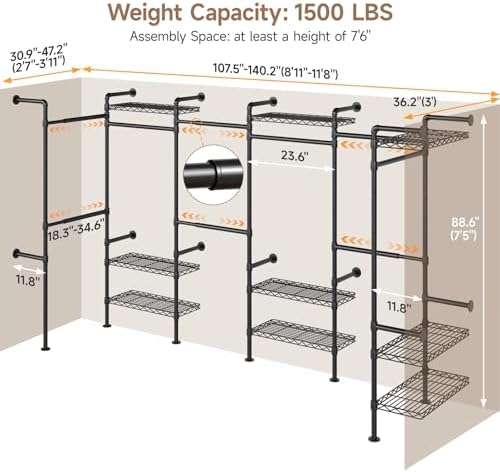 ComfyCorner Wall Mounted Garment Rack, Industrial Pipe Clothing Rack Black - Image 2