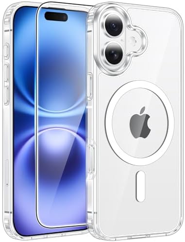 FNTCASE for iPhone 16 Plus Case Clear, Fit for Magsafe, Screen Protector by FNTCASE