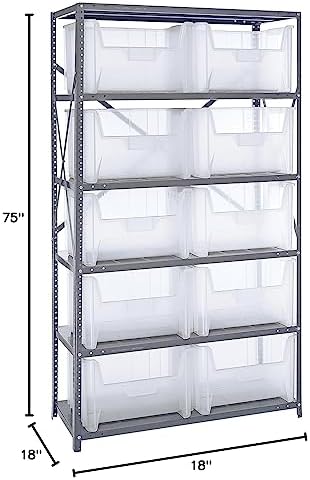 Quantum Storage Systems QSBU-700CL Clear-View Giant Stack 6-Shelf Steel Shelving Unit, 18" x 42" x 75" with 10 QGH700CL Bins, Clear - Image 2
