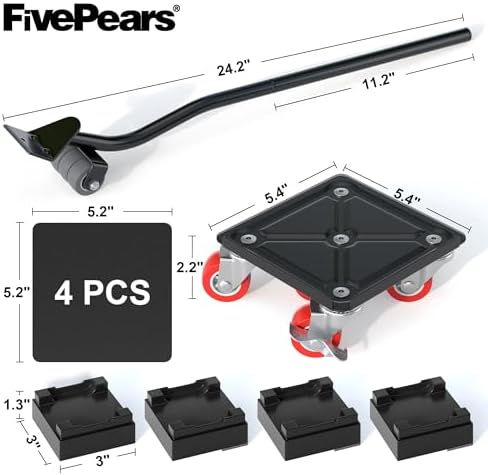 Fivepears Furniture Lift Mover Tool Set-3000 lb,5-Wheel Heavy-Duty Furniture Dolly with Handle,360°Swivel Casters Trolley-Ideal for Moving Heavy Machinery, Equipment, Pianos, Couches and Carpeted - Image 2