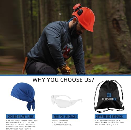 UM ULTRAMAXX 6-in-1 Chainsaw Helmet with Face Shield and Hearing Protection Ear Muffs, Forestry Safety Hard Hat Kits, ANSI Z89.1 Approved Certified Arborist Helmet - Image 6