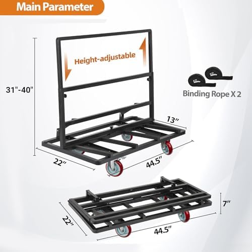 Folding Drywall Cart, Drywall Dolly w/ 5" Swivel Casters - Image 2