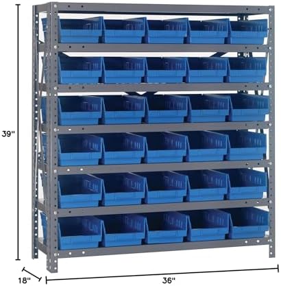 Quantum Storage Systems 1839-104BL Steel Shelving Unit with 4' Shelf Bins, 18' D x 36' W x 39' H, Blue - Image 2