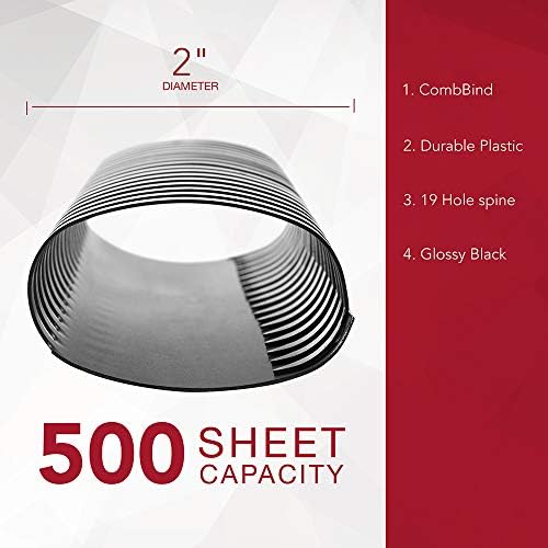 GBC Binding Spines / Spirals / Coils, 2" Diameter, 500 Sheet Capacity, CombBind, Black, 50 Pack (4200022) - Image 3