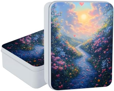 Small Metal Tins Box-4.7" x3.5"x1.6" Rectangular Empty Storage Box With Lid Decorative Organizer Storage Tin Case For Office/Cookie/Candy/Jewelry/Photo/Letter-Flower Road by Unknown