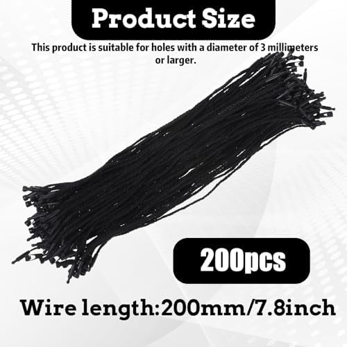 200Pcs 7.8 Inch/20cm Cotton Hang Tag String Fasteners, Hanging Rope Snap Lock Pin Loop Fastener Hook Ties Plastic Tags Ties for Clothes Tag, Price Tags, Shoes Snap Lock, Luggage Label (Black) - Image 2