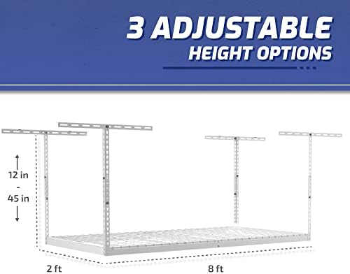 SafeRacks 2x8 Overhead Garage Storage Rack, White, 12"-21" Height - Image 3
