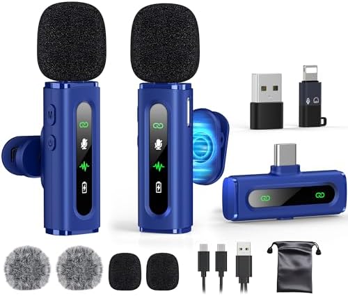 USB C Lavalier Microphone Wireless Mini Mic for Type-C Android Phone/Tablet/PC Video Recording Clip-on Mics with Rotatable Clip&Denoise Recording, Ideal for Vlog Tiktok Youtube Content Creator, Blue by GoorDik