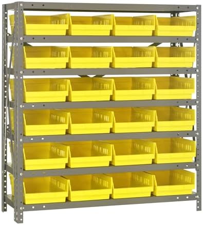 Quantum Storage Systems 1839-108YL Steel Shelving Unit with 4" Shelf Bins, 18" D x 36" W x 39" H, Yellow by QuantumStorageSystems