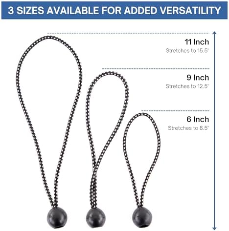 Kotap BB-9B Ball Bungee Cord, Heavy-Duty & Versatile, Indoor & Outdoor, Tarp Tie-Down, Organize & Secure, 9-Inch, Black, 50 Pack - Image 3