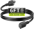 16/3 Black Extension Cord 6 FT Indoor, Short Extension Cord by Seeklyze