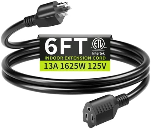 16/3 Black Extension Cord 6 FT Indoor, Short Extension Cord by Seeklyze