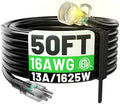 POWGRN 50 FT 16 Gauge Black Indoor/Outdoor Extension Cord Waterproof by POWGRN