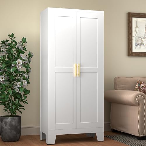 GAIOUS 61.02" Metal Pantry Cabinet, White Kitchen Pantry Storage Cabinets by GAIOUS