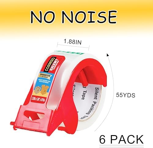 6-Pack No Noise Clear Packing Tape with Dispenser,2.7mil x 1.88" x 55Yds Heavy Duty Noiseless Packing Tape,Packaging Tape for Shipping, Industrial Grade Moving Tape for Boxes COSIMIXO - Image 2