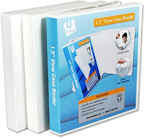 UniKeep 3 Ring View Binder - Binder Case is Fully Enclosed - Available in White, Clear, or Black and in Different Spine Sizes (Pack of 3, White, 1.5 Inch) by UniKeep