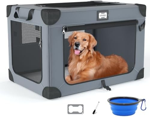 42 Inch Collapsible Dog Travel Crate for Soft Blanket and Foldable Bowl by Unknown