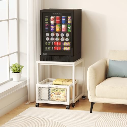 VERMESS End Table, 19.7" Mini Fridge Stand with Storage, Printer Stand with Storage Drawer, Rolling File Cabinet Cart with Wheels, Mobile Printer Beverage Fridge Table for Home Office Bedroom (White) - Image 6
