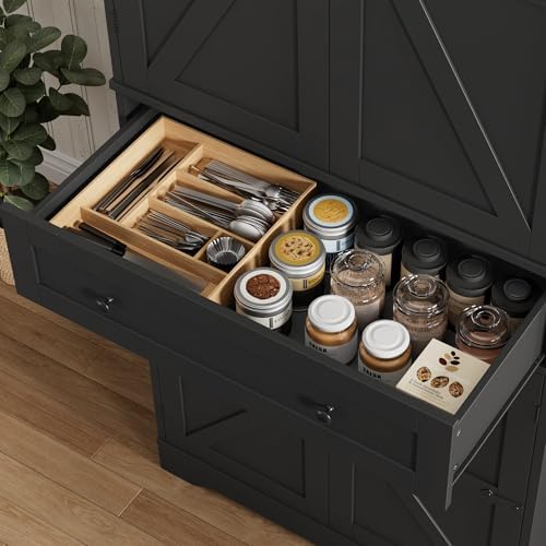 HOSTACK 71" Kitchen Pantry Storage Cabinet, Farmhouse Pantry Cabinet, Black - Image 5