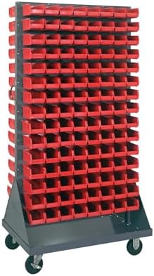 Quantum Storage Systems QMD-36H-220RD Mobile Double Sided Gray Louvered Rack System with Bins, 36" L x 25" W 72" H, Red by QuantumStorageSystems