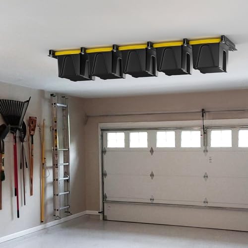 TORACK Garage 16" Studs Ceiling Bin Storage Rack, Overhead Tote Storage Rails Heavy Duty Adjustable Tote Slide Rails for 5 Bins(Bins are not included) - Image 2