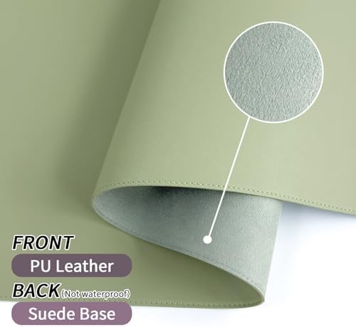Leather Desk Mat with Stitched Edges, 27.6" x 13.8" Green Keyboard Mat - Image 3