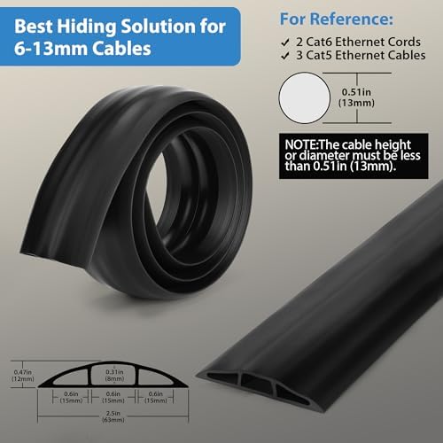 4FT Cord Hider Floor - Grey Floor Cable Hider, Wire Covers for Cords Prevent Cable Trips, Floor Cord Cover, Power Cable Management Cord Protector, Cable Cover Channel 0.6" (W) x 0.31" (H) - Image 2