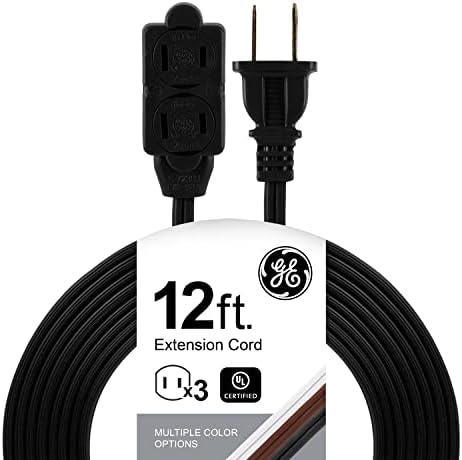 GE 12 Ft Extension Cord, 3 Outlet Power Strip, 2 Prong, 16 Gauge, Twist-to-Close Safety Outlet Covers, Indoor Rated, Perfect for Home, Office or Kitchen, UL Listed, Black, 45152 by Unknown