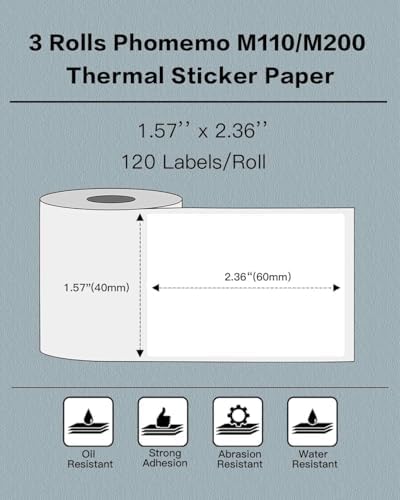 Phomemo Labels 3 Rolls, 1.57''x2.36'', Use for M110/M100/M220/M108, 340 PCS - Image 2