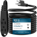 K KASONIC 12 FT 3 Outlet Extension Cord, 16/3 SJTW Grounded Cord, Black by KASONIC