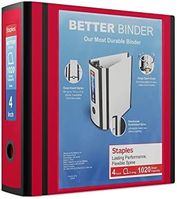 Staples Better Binder, 4 Inch D-Ring, Red, Reinforced Spine by Staples