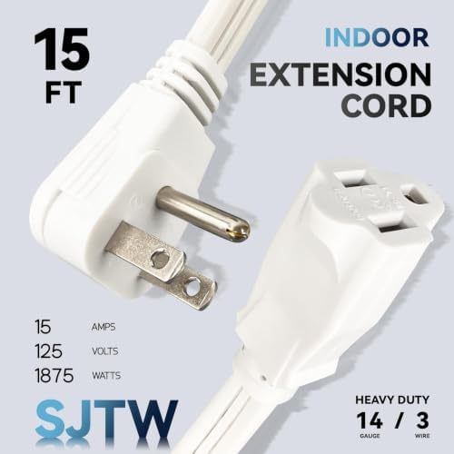 EP 15 Ft Heavy Duty Appliance Extension Cord,14 AWG 3-Prong Flat Plug White - Image 2