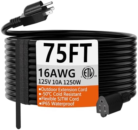 HUANCHAIN Black Extension Cord 75 FT, 16 Gauge, Outdoor Electric Cable by huanchain