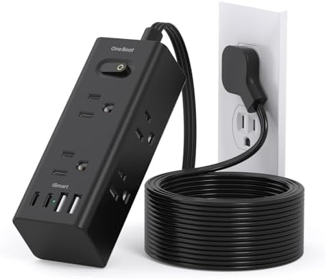 One Beat 10Ft Extension Cord with Multiple Outlets,Flat Plug Power Strip by OneBeat
