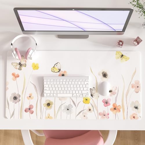 Faux Leather Large Mouse Pad, Office Desk Mat, 31.5"x15.7", Butterflies by ColorfulStar