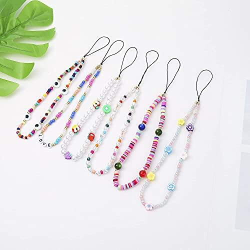 6PCS Beaded Phone Charms Strap Fruit Star Faux Pearl Rainbow Beads Phone Chains Beaded Lanyard for Camera Key Wallet Valentines Day Gifts for Her Women - Image 7