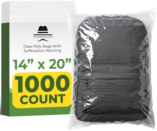 14"x20" (1000 Pack) Clear Poly Bags with Suffocation Warning – Self‑Seal for Shipping, Storage, Packaging, Clothing, Shirts by Papapacks