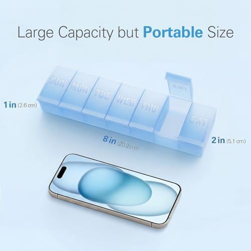 Barhon Large Weekly Pill Organizer, Big Vitamin Organizer Case for 7 Day, Travel Medicine Pill Box to Hold Various Supplements and Fish Oil, Sky Blue - Image 7