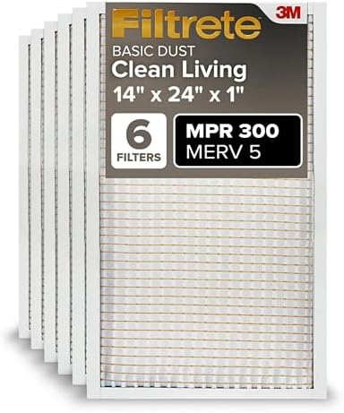 Filtrete 14x24x1 Air Filter, MERV 5, MPR 300, 6 HVAC Filters by Filtrete