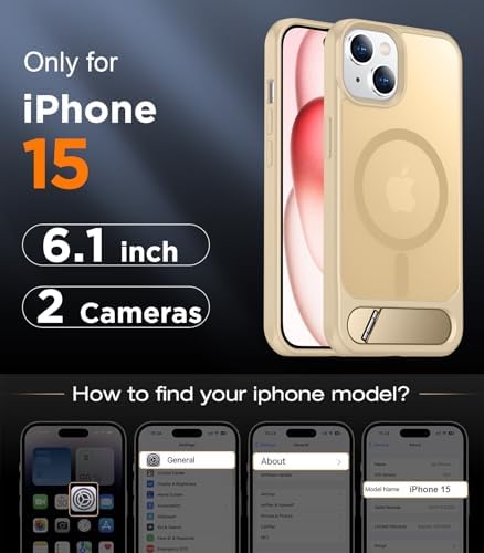 Temdan Magnetic Compatible with iPhone 15 Case, [Built-in Invisible Kickstand][Compatible with MagSafe] [Military Grade Shockproof] Slim Translucent Matte Phone Case for iPhone 15 6.1"-Light Brown - Image 2