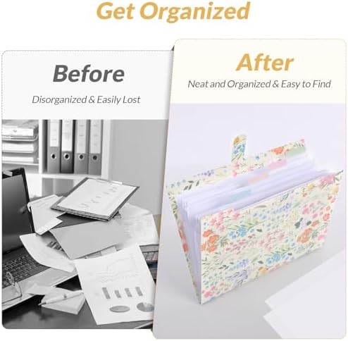SKYDUE Expanding File Folder with 5 Pockets, Accordion File Organizer, Portable Receipt Paper Documents Organizer, Letter Size Filing Folder School Office Supplies, Apricot - Image 2
