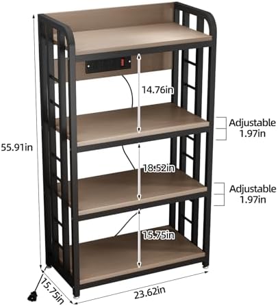 Bakers Rack with Power Outlet ，4-Tier Kitchen Baker's Rack,Microwave Cart - Image 2