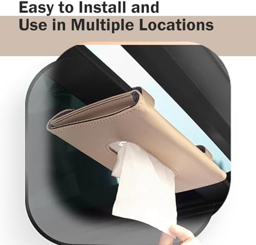 WZP Car Visor Tissue Holder, PU Leather Version Hanging Tissue Holder in Car, Slim Visor Mount Paper Napkin Organizer, Universal for Most Vehicles (Beige) - Image 3