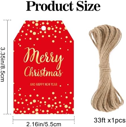 joycraft 50Pcs Christmas Tags with String, Red Merry Christmas Gift Tags - Image 2