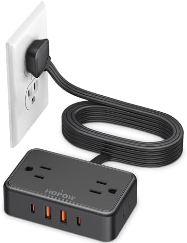 HOPOW Flat Plug Extension Cord, 4AC&2A2C, 6 FT Power Strip for Travel by HOPOW