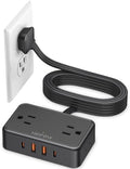 HOPOW Flat Plug Extension Cord, 4AC&2A2C, 6 FT Power Strip for Travel by HOPOW